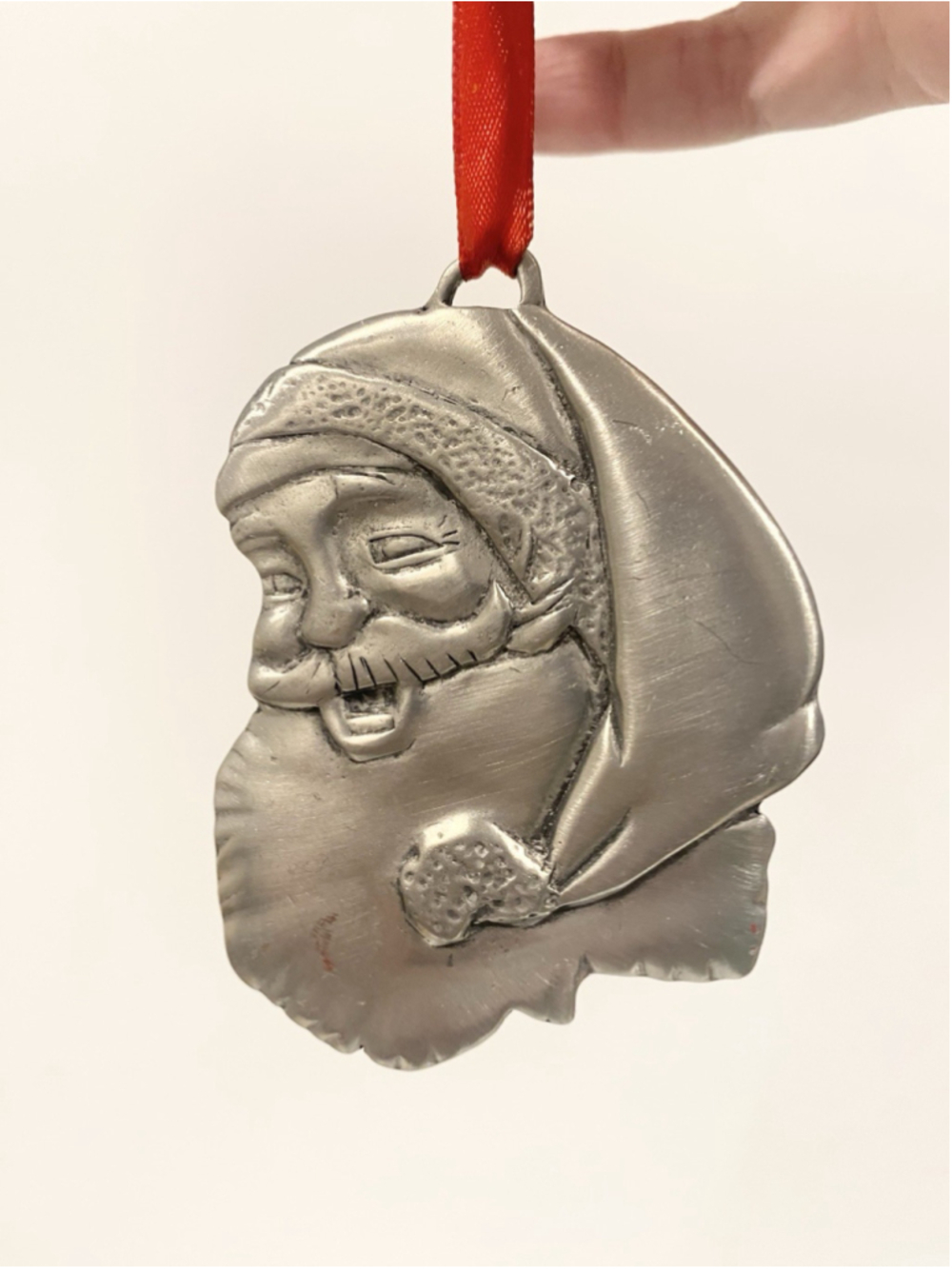 Vintage 1990 Lindsay Claire Fine Pewter Santa Christmas Ornament Canada Signed